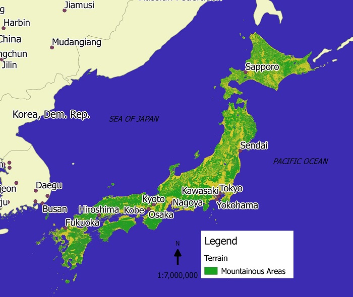 Japan S Mountainous Areas Map World Maps Enviro Map Com   Mountainous Area Japan 