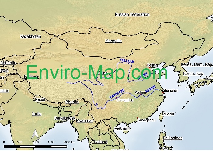 Yangtze and Yellow Rivers of China map small